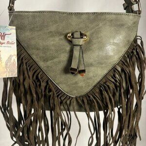 “NWT Heritage West Olive Fringe Crossbody Boho Western Festival Bag”